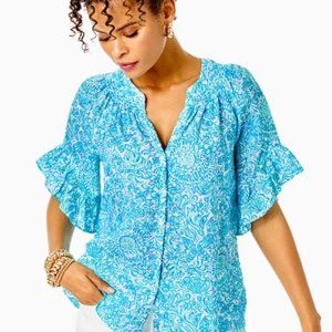 NWT Lilly Pulitzer Tayla Short Sleeve Linen Top